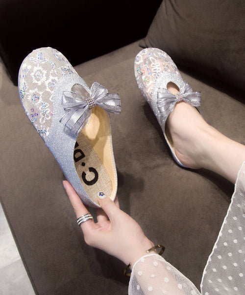 Summer Flat Mesh Bow Slide Gold Sandals New Breathable FashionChic