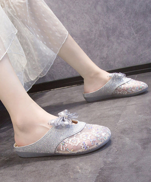 Summer Flat Mesh Bow Slide Gold Sandals New Breathable FashionChic