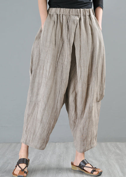 Summer New Grey Elastic Waist Loose Linen Harlen Pants AP069 GK-CPTS240718