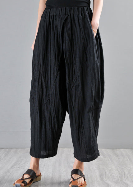 Summer New Grey Elastic Waist Loose Linen Harlen Pants AP069 GK-CPTS240718