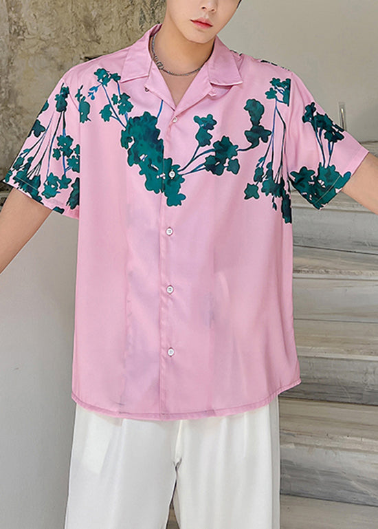 Summer Pink Short Sleeved Cuban Collar Men Hawaiian Shirts HG010 Men-Silk-MENSTP240725