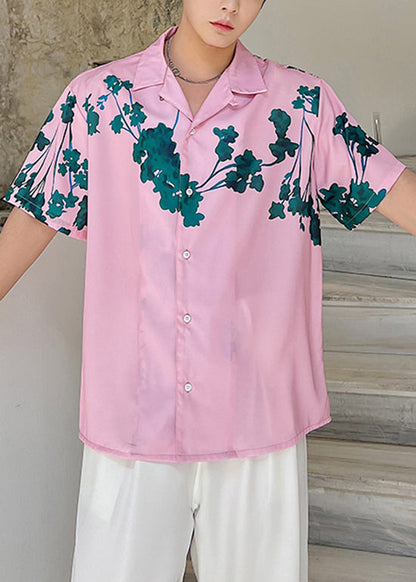 Summer Pink Short Sleeved Cuban Collar Men Hawaiian Shirts HG010 Men-Silk-MENSTP240725