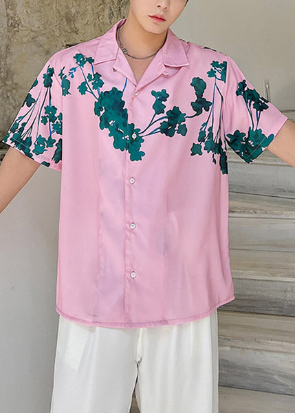 Summer Pink Short Sleeved Cuban Collar Men Hawaiian Shirts HG010 Men-Silk-MENSTP240725
