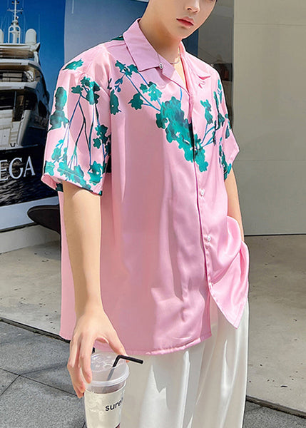 Summer Pink Short Sleeved Cuban Collar Men Hawaiian Shirts HG010 Men-Silk-MENSTP240725