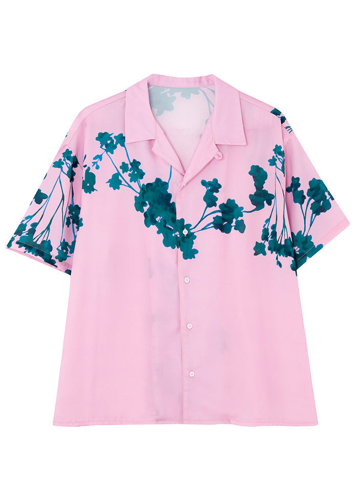 Summer Pink Short Sleeved Cuban Collar Men Hawaiian Shirts HG010 Men-Silk-MENSTP240725