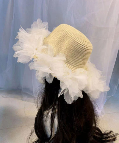 Summer Straw Woven Sun Hat With Large Lace And Large Flowers YU1013 Hat-HAT240528