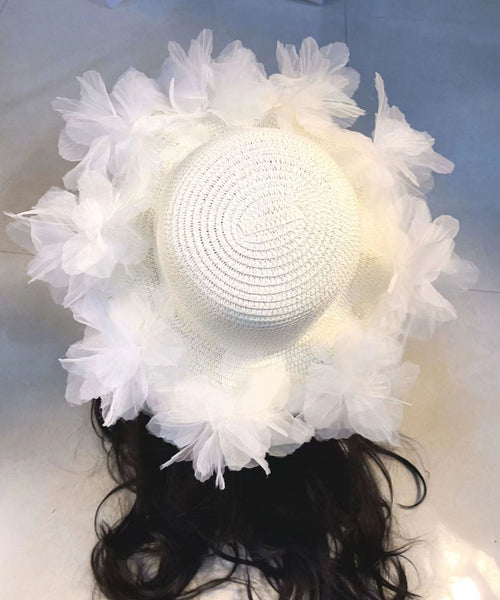 Summer Straw Woven Sun Hat With Large Lace And Large Flowers YU1013 Hat-HAT240528