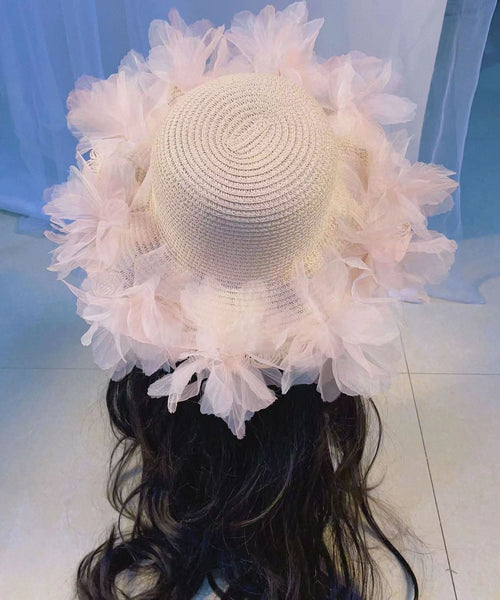 Summer Straw Woven Sun Hat With Large Lace And Large Flowers YU1013 Hat-HAT240528