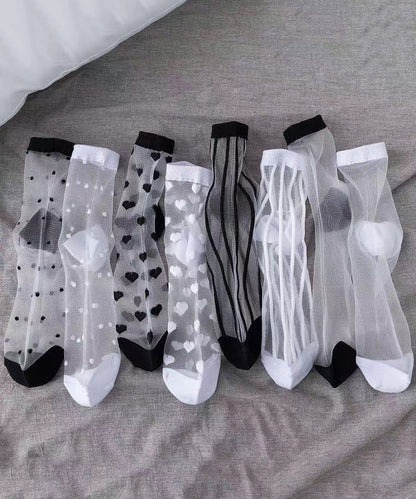 Summer Thin Jacquard Transparent Mesh Mid Length Socks KJ045 WZ240714