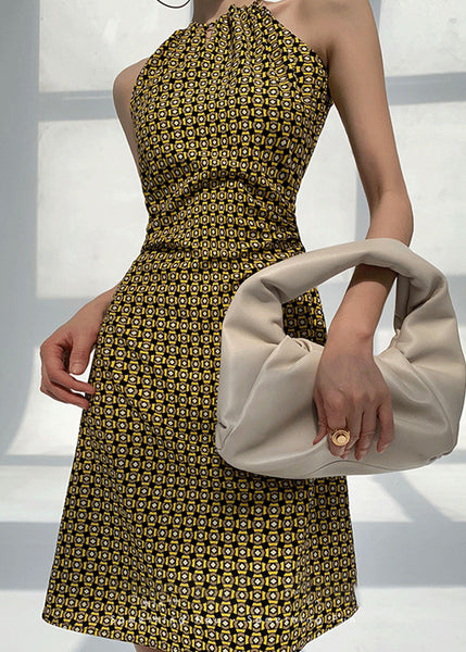 Backless Halter Vacation Print Style Geometric Dress Summer FashionChic