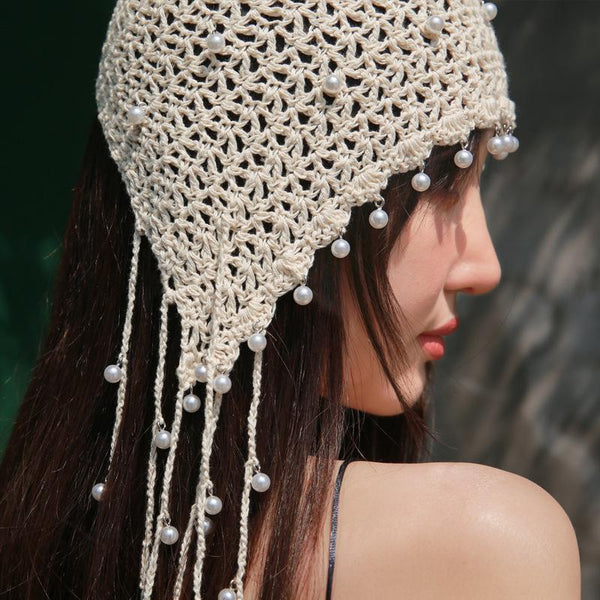 Tassel Pearl Cotton Handmade Knitted Hat OP1021 bestseller