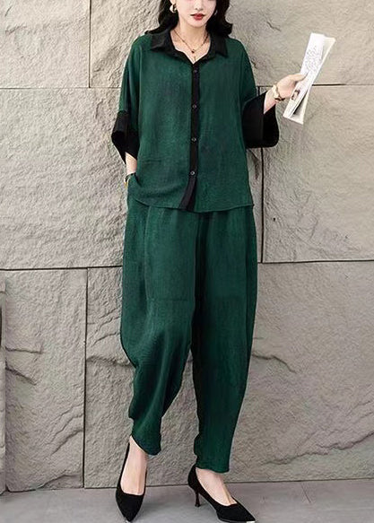 Set Cotton Dye Summer Suit Green Two Tie Oversized Tea Piece FashionChic
