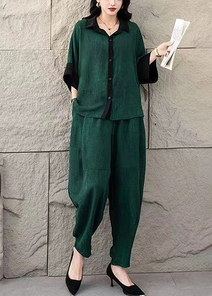 Set Cotton Dye Summer Suit Green Two Tie Oversized Tea Piece FashionChic