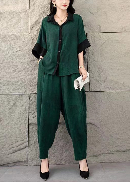 Set Cotton Dye Summer Suit Green Two Tie Oversized Tea Piece FashionChic