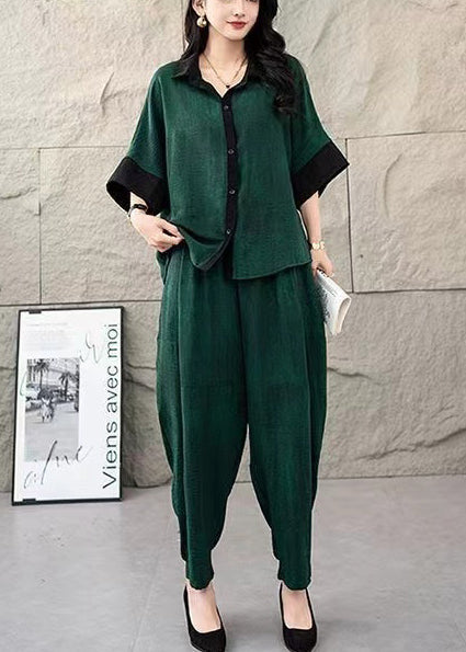 Set Cotton Dye Summer Suit Green Two Tie Oversized Tea Piece FashionChic