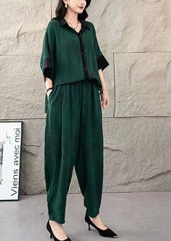 Set Cotton Dye Summer Suit Green Two Tie Oversized Tea Piece FashionChic