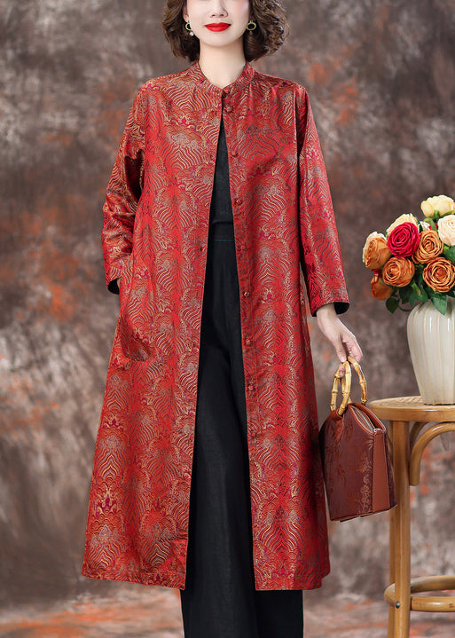 Top Quality Red Stand Collar Button Silk Coats Spring AA1040 Ada Fashion
