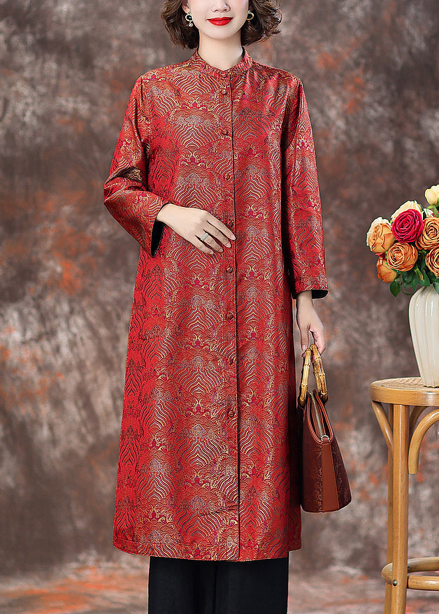 Top Quality Red Stand Collar Button Silk Coats Spring AA1040 Ada Fashion