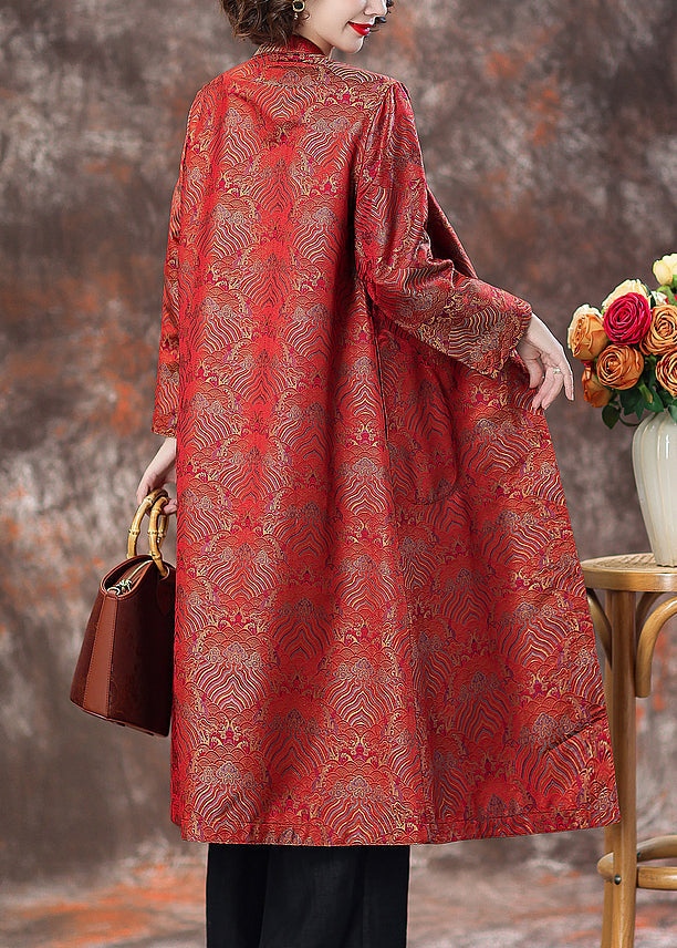 Top Quality Red Stand Collar Button Silk Coats Spring AA1040 Ada Fashion