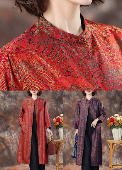 Top Quality Red Stand Collar Button Silk Coats Spring AA1040 Ada Fashion