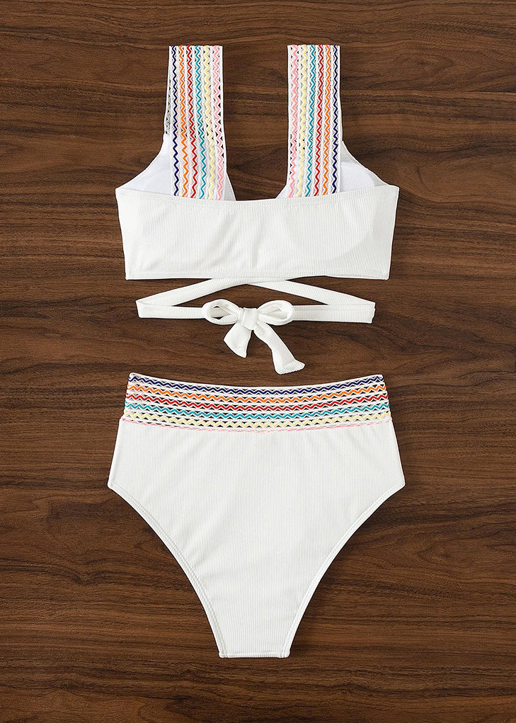 Trendy White Patchwork Backless Swimwear Two Pieces Set VC063 WM-Beach-QQT240615