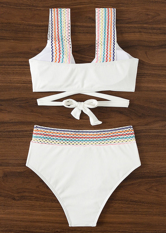 Trendy White Patchwork Backless Swimwear Two Pieces Set VC063 WM-Beach-QQT240615