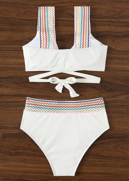 Trendy White Patchwork Backless Swimwear Two Pieces Set VC063 WM-Beach-QQT240615