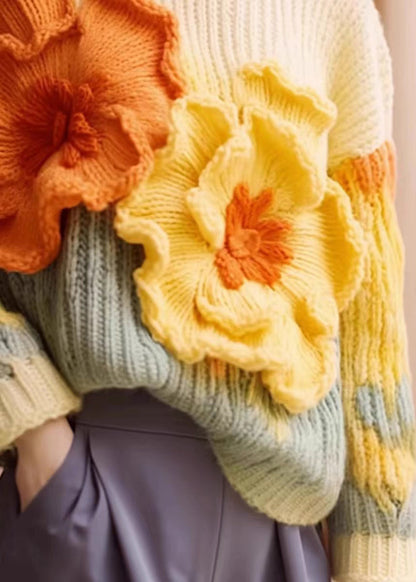 Unique Apricot Floral Cozy Cotton Knit Sweaters Long Sleeve QS029 OM-BB241010