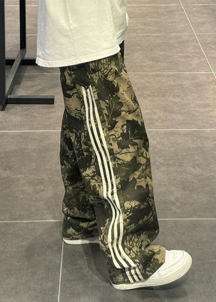 Green Trousers Pants Cotton Army Print Oversized Unique Mens FashionChic