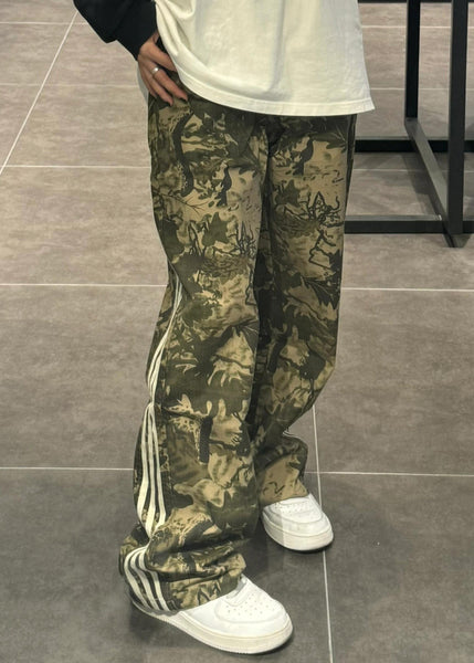 Green Trousers Pants Cotton Army Print Oversized Unique Mens FashionChic