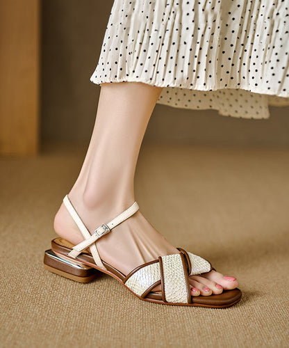 Unique Beige Splicing Buckle Strap Chunky Sandals JJ066 Shoe-LX240609