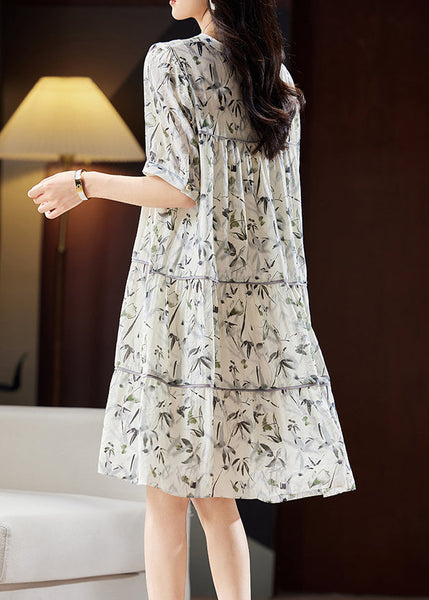 Unique Beige V Neck Print Patchwork Chiffon Maxi Dresses Short Sleeve WW055 OL-SDL240812