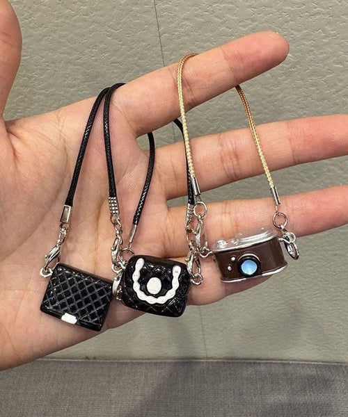 Black Keychains Camera Bag Set Alloy Three-Piece Unique FashionChic