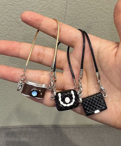 Black Keychains Camera Bag Set Alloy Three-Piece Unique FashionChic