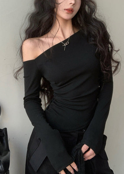 Cotton Black Asymmetrical Design Shirts Unique FashionChic