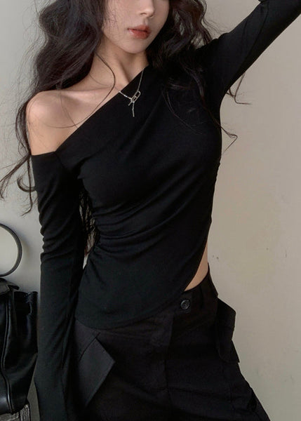 Cotton Black Asymmetrical Design Shirts Unique FashionChic