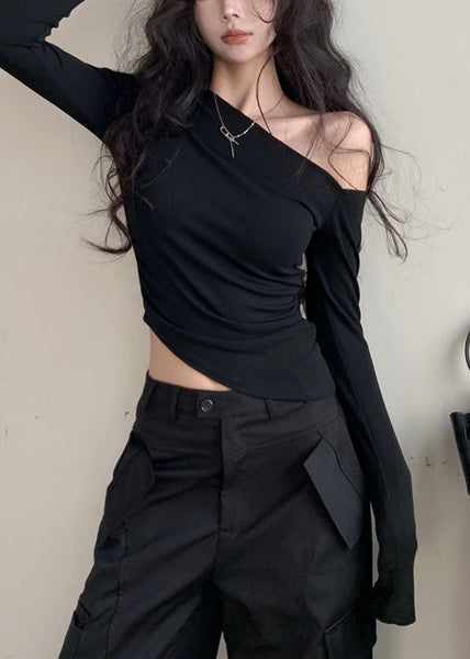 Cotton Black Asymmetrical Design Shirts Unique FashionChic