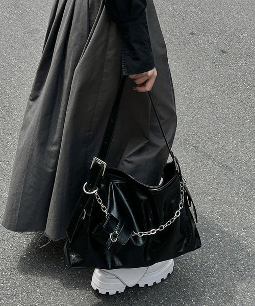 Unique Black Chain Linked Patchwork Faux Leather Messenger Bag UU1081 Bag-BGS240527