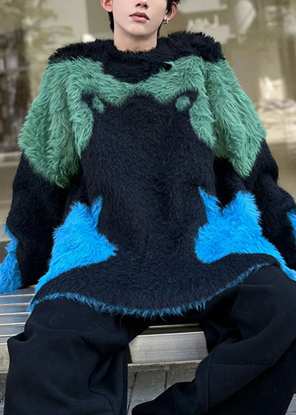 Unique Black Cozy Patchwork Mens Sweater Pullover Winter RC043 ABC