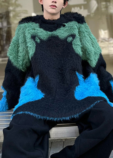 Unique Black Cozy Patchwork Mens Sweater Pullover Winter RC043 ABC