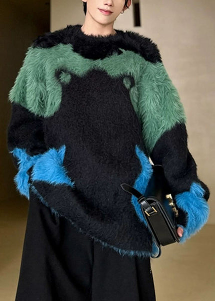 Unique Black Cozy Patchwork Mens Sweater Pullover Winter RC043 ABC