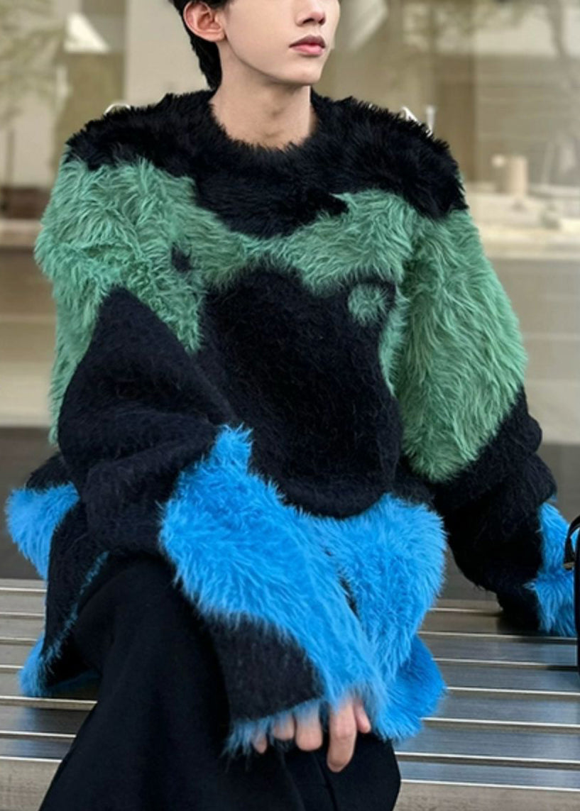 Unique Black Cozy Patchwork Mens Sweater Pullover Winter RC043 ABC