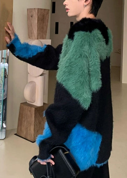 Unique Black Cozy Patchwork Mens Sweater Pullover Winter RC043 ABC