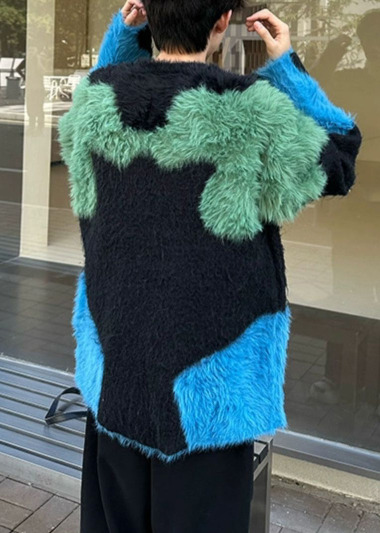 Unique Black Cozy Patchwork Mens Sweater Pullover Winter RC043 ABC