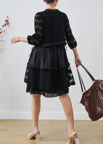 Unique Black Embroidered Floral Tulle Mid Dresses Summer AP1067 AM-SDM240904