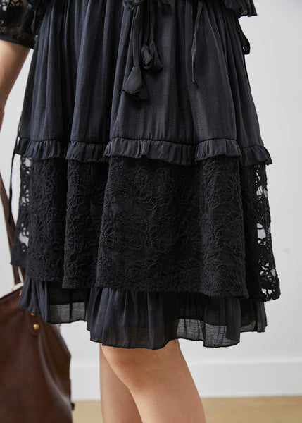 Unique Black Embroidered Floral Tulle Mid Dresses Summer AP1067 AM-SDM240904