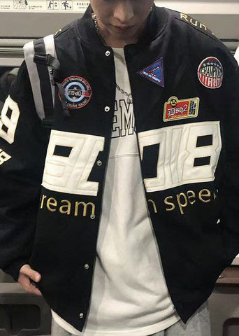 Spring Coats Cotton Black Unique Men TC006 Embroideried Patchwork