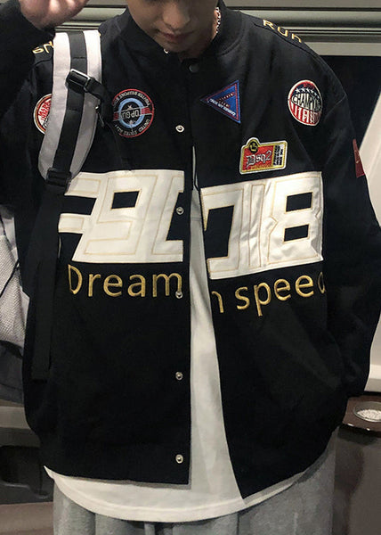 Spring Coats Cotton Black Unique Men TC006 Embroideried Patchwork