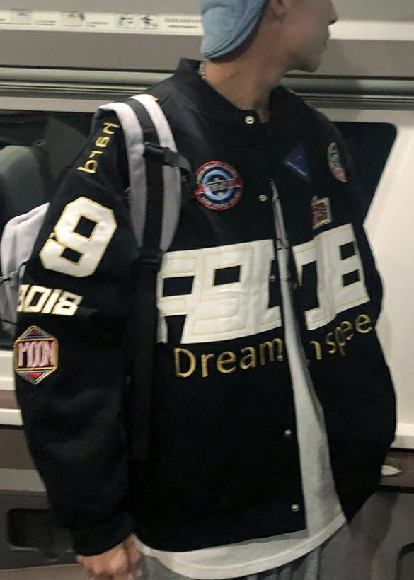 Spring Coats Cotton Black Unique Men TC006 Embroideried Patchwork