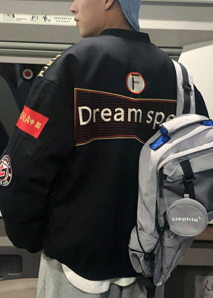 Spring Coats Cotton Black Unique Men TC006 Embroideried Patchwork